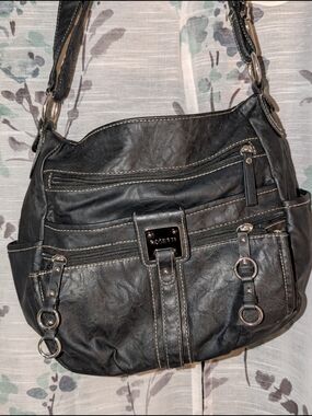 Rosetti Black Faux-Leather Shoulder Bag with Ring Hardware